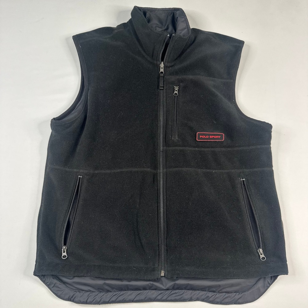 Polo Sport Reversible Vest Mens Medium Black Polartec Fleece Nylon 90s Vintage